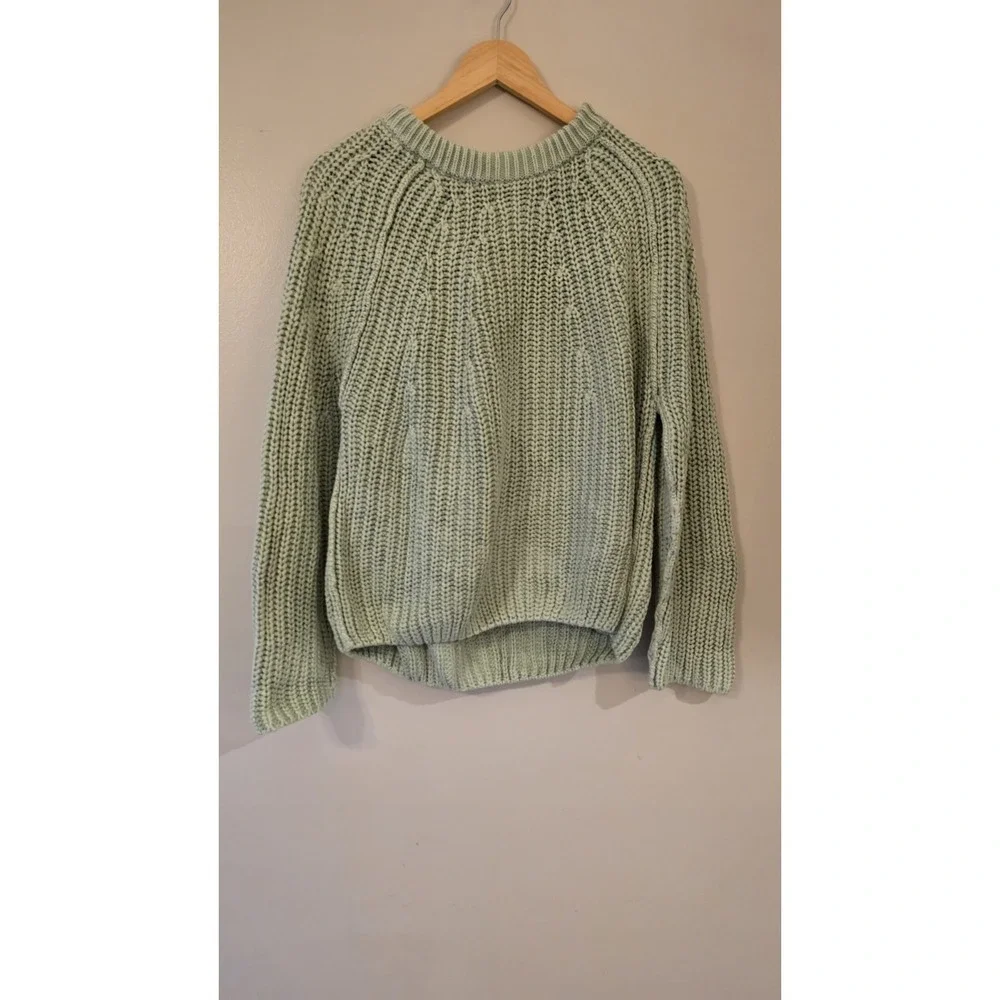 Free People Take Me Home Chunky Knit Cotton Sweater Womens Sz S Sage Green Boho